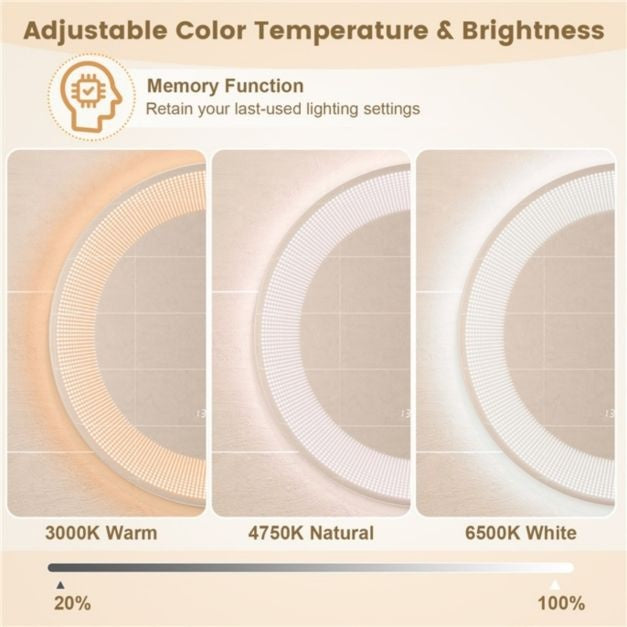 LED Badkamerspiegel Make-Upspiegel voor Wandmontage met 3-Kleurendimbare Verlichting Aanraakgevoelige Schakelaar (60 cm)