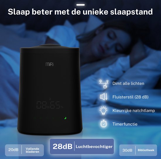 MiRi Nimbus – Luchtbevochtiger – Humidifier – 4.5L – Luchtvochtigheidmeter – Ionisator – 50m² – Ultrasoon – Afstandsbediening – Touchbediening – Aromatherapie