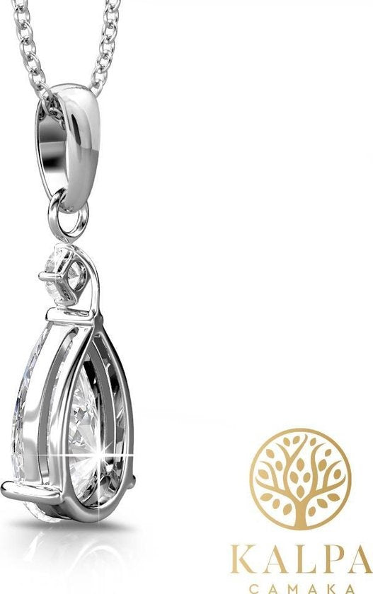 Yolora Dames Ketting met Hanger en Kalpa Camaka Kristallen - Zilver kleurig - 18K Witgoud Verguld - Cadeauverpakking - Moederdag Cadeautje