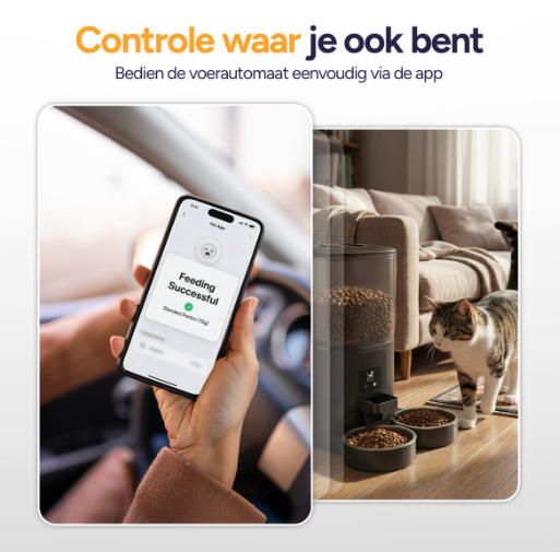 Viervoeter Feed Dual Voerautomaat - Zwart - 28 x 22 x 36 cm - 7L, Dubbele Bak, App & WiFi