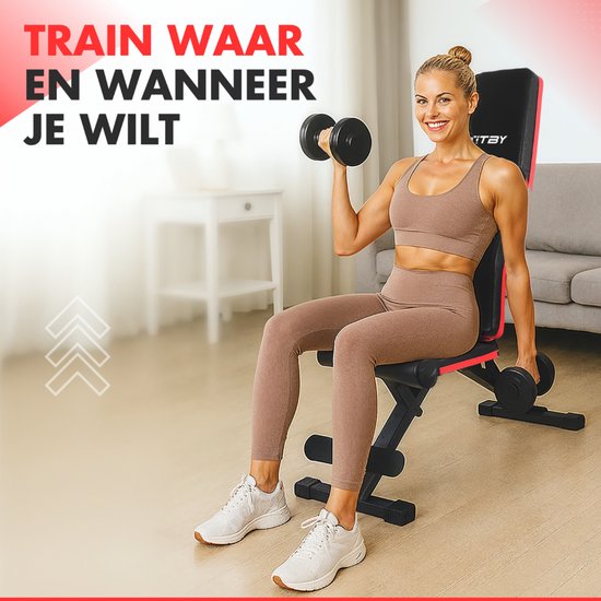 Fitby Fitnessbank - Halterbank - Bench Press - Trainingsbank - Verstelbaar - 150 kg Draagkracht - Inklapbaar - Zwart