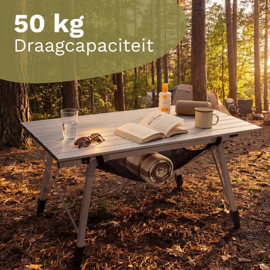 TRVLMORE Campingtafel Verstelbaar - 90x52x71cm - Inklapbare Tafel met Aluminium Frame - Lichtgewicht - Kampeertafel - Klaptafel - Zilver