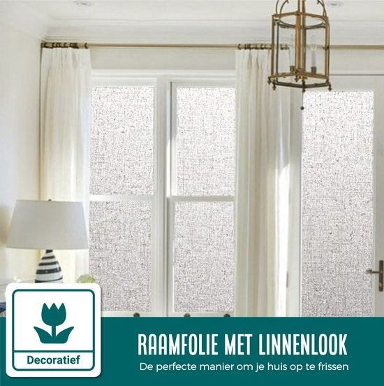 Homewell Raamfolie HR++ 70x300 - Isolerend & Zonwerend - Anti inkijk - Statisch - Linnenlook Grijs