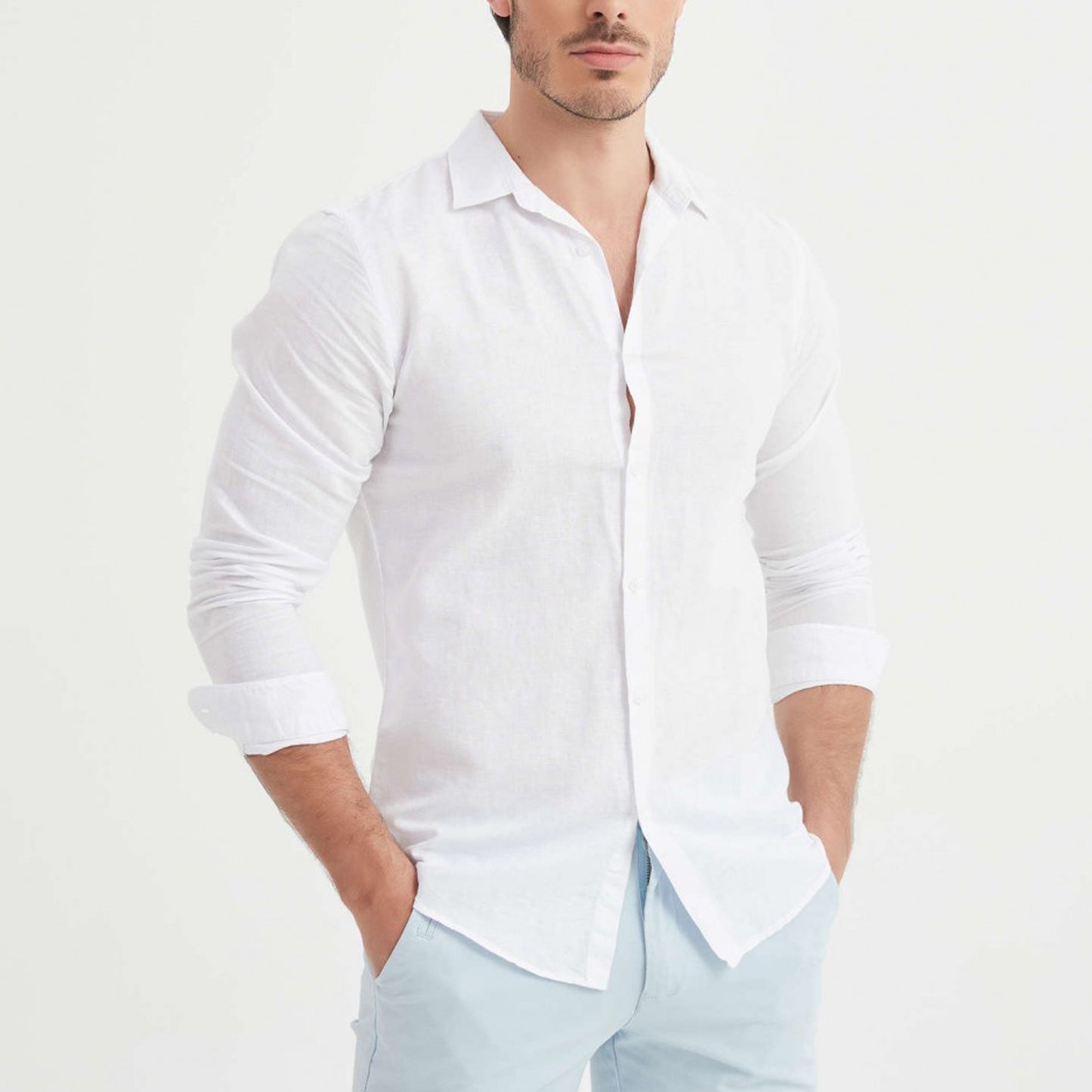 William de Faye Linnen Overhemd Heren – Regular Fit – 100% Linnen – Maat M – Wit – Ademend & Stijlvol