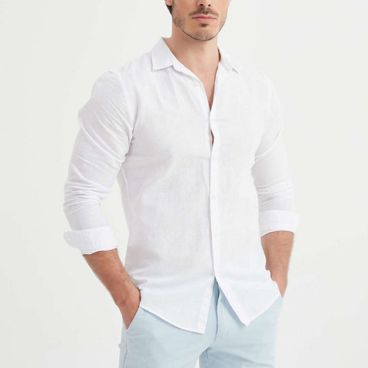 William de Faye Linnen Overhemd Heren – Regular Fit – 100% Linnen – Maat M – Wit – Ademend & Stijlvol