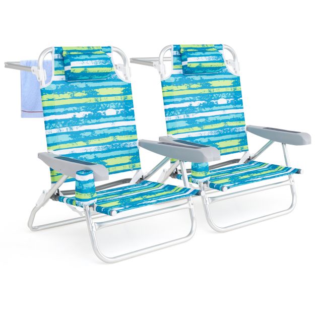 Coast Opvouwbare Strandstoelen 62 x 54 x 80 cm - Set van 2 - 5 Standen - Bekerhouder - Groen