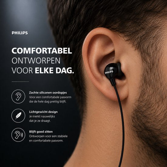 Philips In-Ear koptelefoon TAE1156BK - Clear Sound - Bekabeld - Remote met microfoon - Jack plug 3.5 mm- Zwart