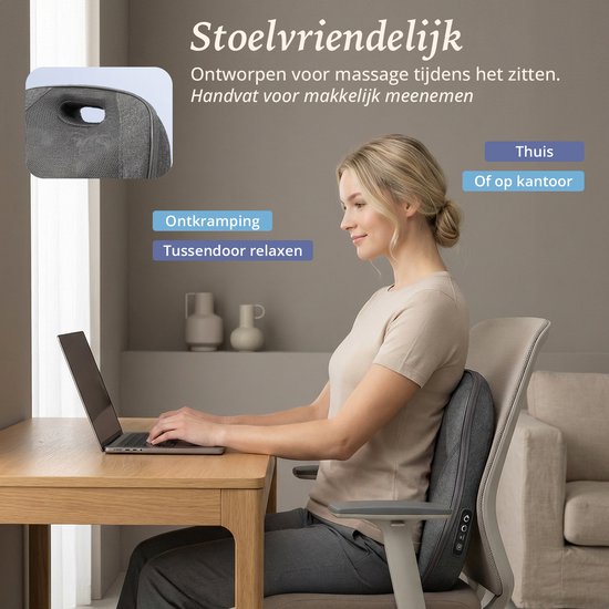 Lifeproducts Massage Apparaat voor Rug - Rugmassage Apparaat - Shiatsu Massagekussen - Massage Apparaten met Warmtefunctie