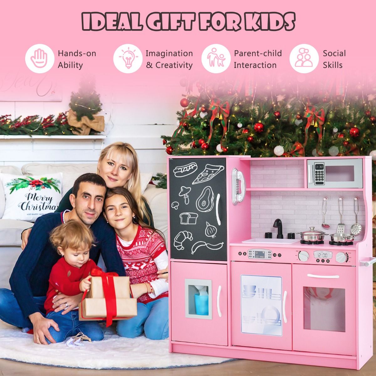 Coast Kinderkeuken - complete speelkeuken met accessoires - magnetron, ijsmachine, vaatwasser en oven - roze