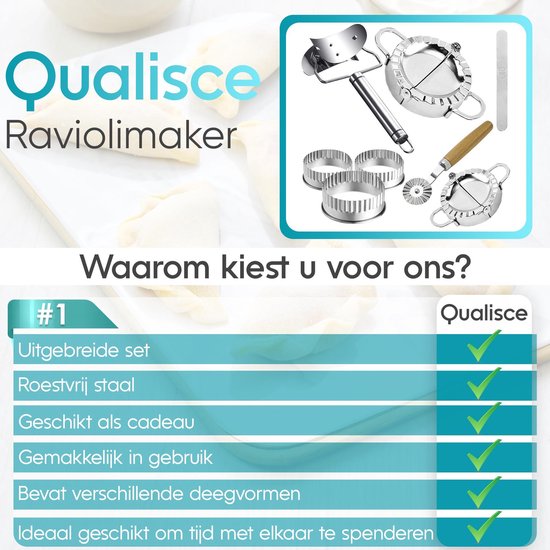Qualisce Dumpling Maker - Pastamachine - Uitsteekvormpjes - Ravioli Snijder - Deegroller - RVS