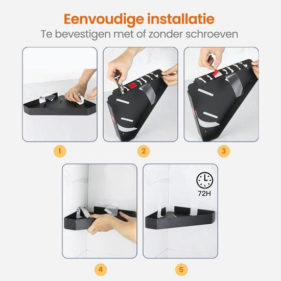Goliving Doucherek 2 laags - Doucherek zonder boren - Doucherekje hoek - Douchemandje - Badkamerrek - Badkamer accessoires - Zwart