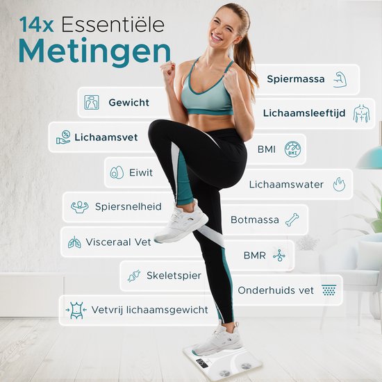 e.volve Weegschaal Personenweegschaal Digitaal - Wit - Slimme Weegschaal met Lichaamsanalyse - Precisie Weegschaal - Incl. App - Weegschalen