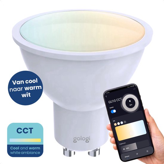 Gologi Slimme Spot - Smart Lamp - LED - Ledlamp - Warm Wit Licht - Smart GU10 - CCT - 700 Lumen - 5 kWh