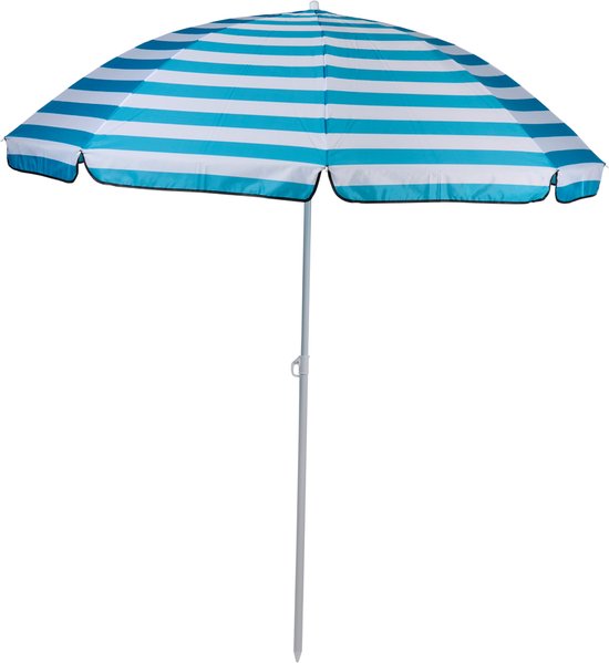 Camp Active Parasol - Stokparasol - Strandparasol met Prikker ⌀170 x 200 cm - Balkonparasol - Zonbescherming - Blauw/ Wit Gestreept