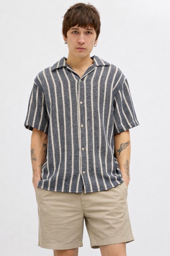 Jack & Jones - Heren Overhemden Coba Stripe Resort Shirt - Blauw - Maat M