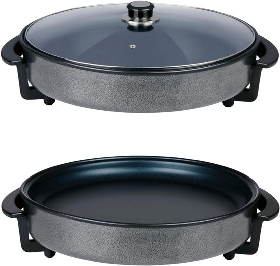 alpina Hapjespan - Partypan met Deksel en Thermostaat - Antiaanbaklaag voor Bakken en Warmhouden - 1500W Elektrisch Hapjespan met Glazen Deksel - Cooltouch Handvatten - Ø40cm