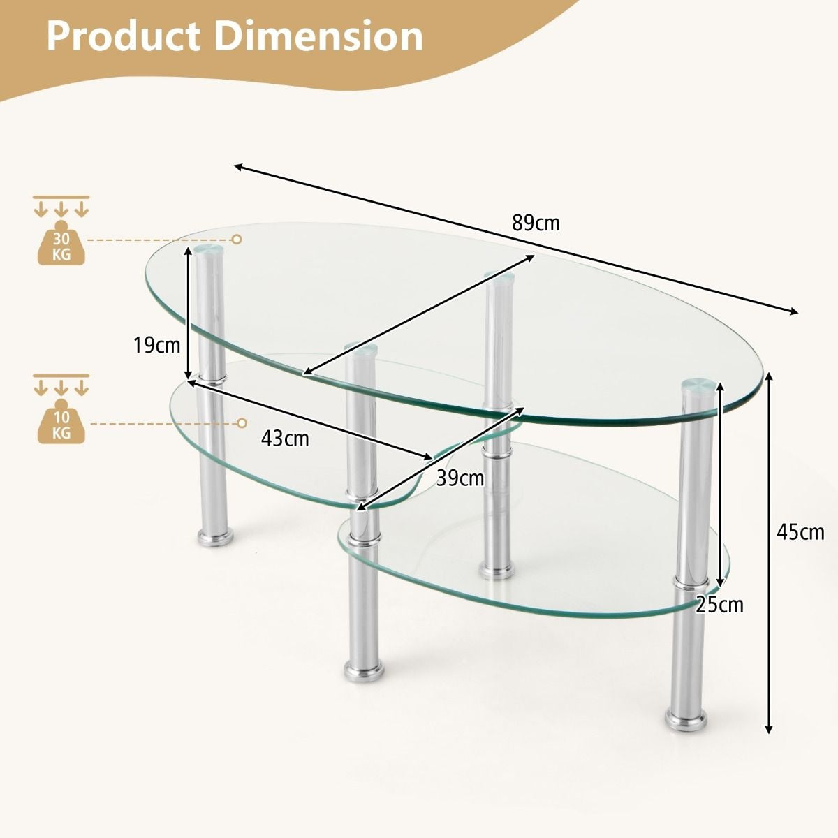 Coast Salontafel - 3 Laags - Gehard Glas - Modern - 89 x 50 x 45 cm - Wit