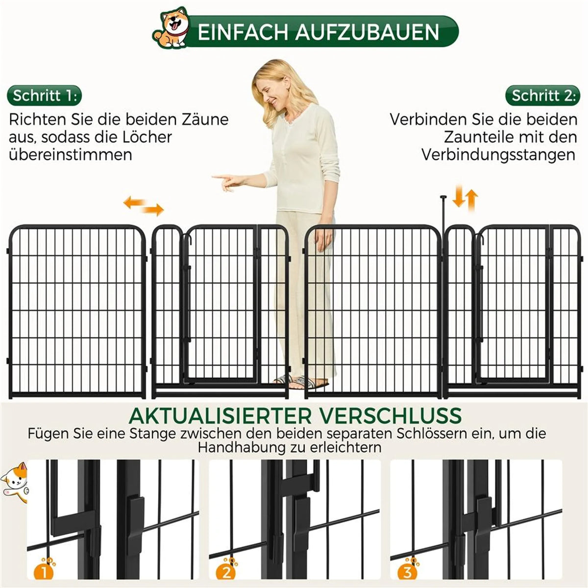 Yaheetech Veilig en Flexibel Hondenren met 6 Elementen 80 cm – Strak Zwart – Metaal