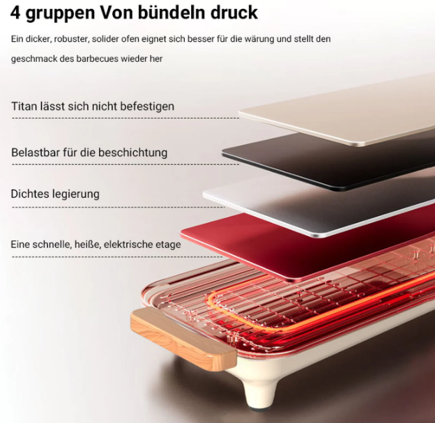 Woox Elektrische Grill Aluminium - 56 x 26 x 7,5 cm - 1360W met Antiaanbaklaag