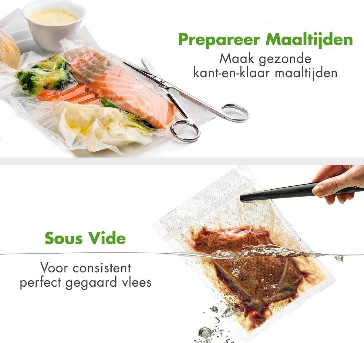 KitchenBrothers Vacumeermachine - Vacuüm Sealer - 4 Standen - Incl. Folierol, Vacumeerzakken en Vacuumslang