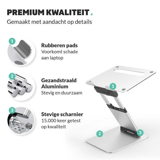 LURK® Laptop Standaard Ergonomisch - Aluminium Laptop Verhoger - Staand werken - Verstelbaar en Opvouwbaar - Silver