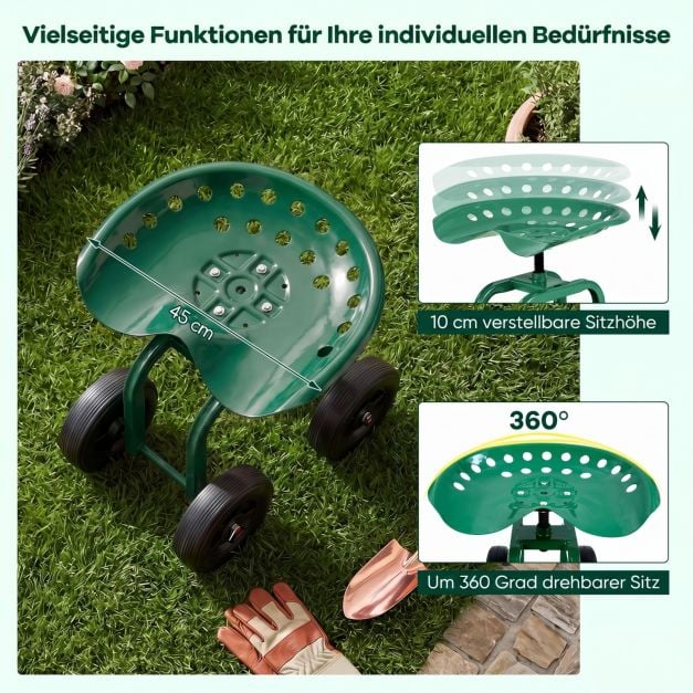 Coast Verrijdbare Tuinwerkstoel – 360° Draaibaar – 40-50 cm – Groen