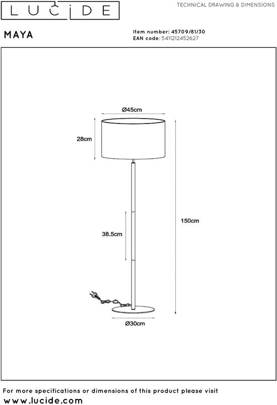 Lucide MAYA - Vloerlamp - Ø 45 cm - 1xE27 - Zwart - Japandi