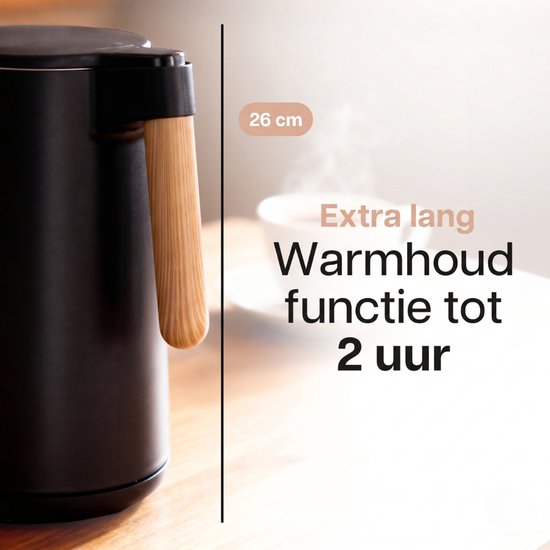 HomeShift® Waterkoker met Temperatuurregeling - Warmhoudfunctie - Dubbelwandig - Elektrisch - 1,7 Liter - 2200W - Zwart / Hout