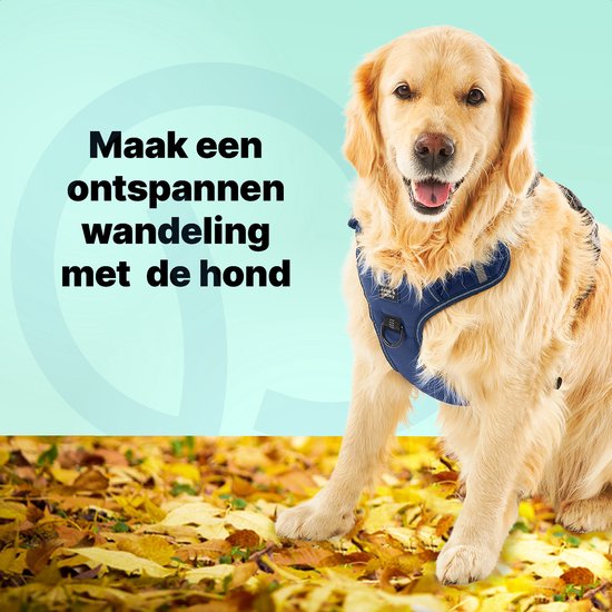 Jake and Jacky Hondentuigje - Anti-Trek Tuig - Hondenharnas - Y Tuig Hond - Reflecterend - Blauw - Maat XL