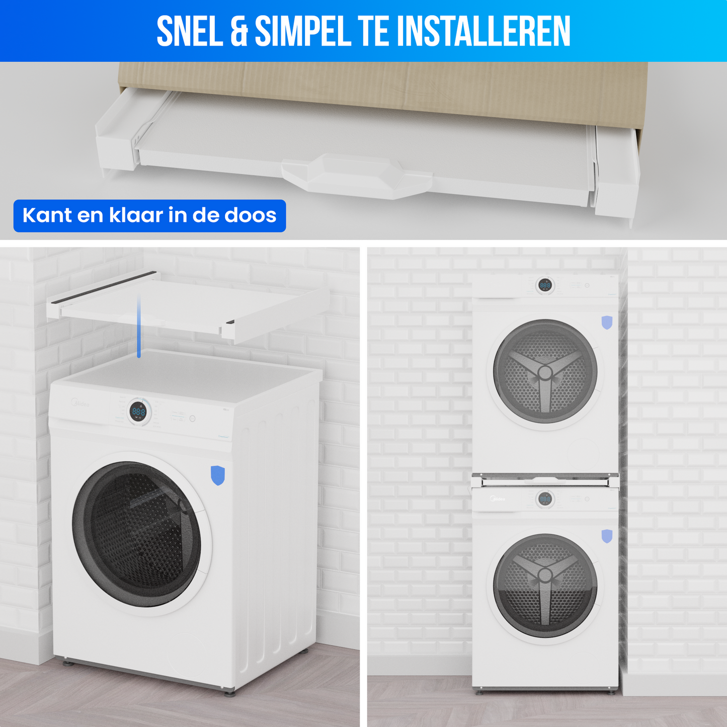 Strex Tussenstuk Wasmachine Droger - Stapelkit - Uitschuifbare Lade - Universeel