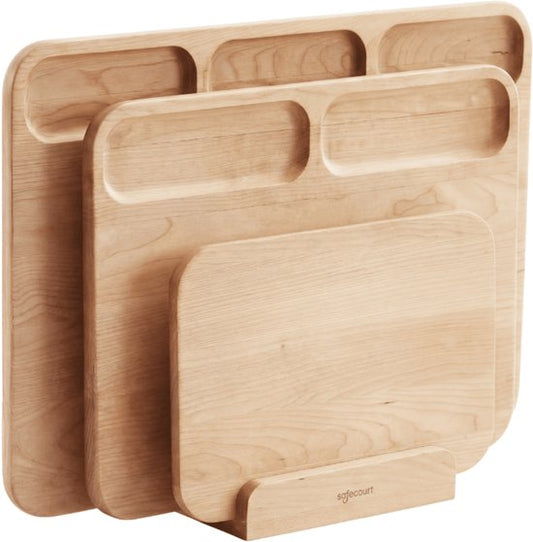 Safecourt Kitchen 3 delige houten snijplanken set [100% vrij van microplastics] - inclusief opbergstand - FSC gecertificeerd berkenhout
