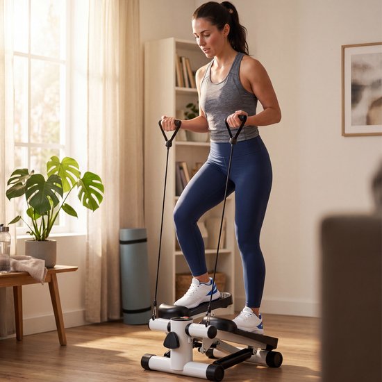 Fitby Stepper - Stepper Fitness - Mini Stepper - Hometrainer - Display - Met Weerstandsbanden - Wit