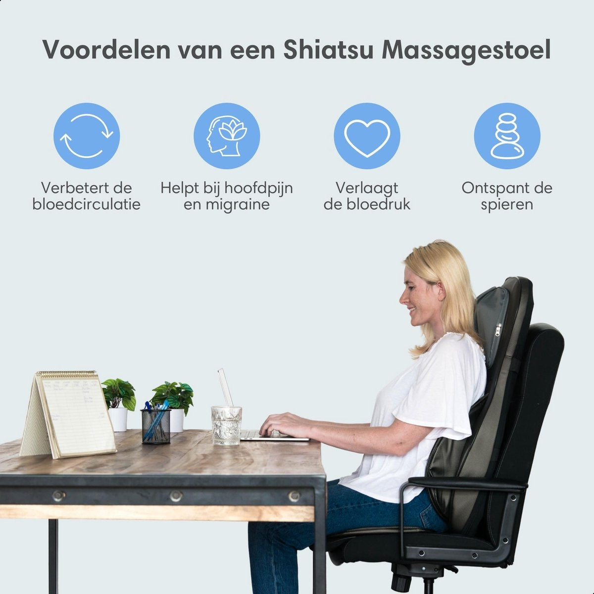 Lifeproducts Elektrische Shiatsu Massagestoel & Kussen - Verwarmingsfunctie – 83,5 x 53 x 21 cm – Grijs