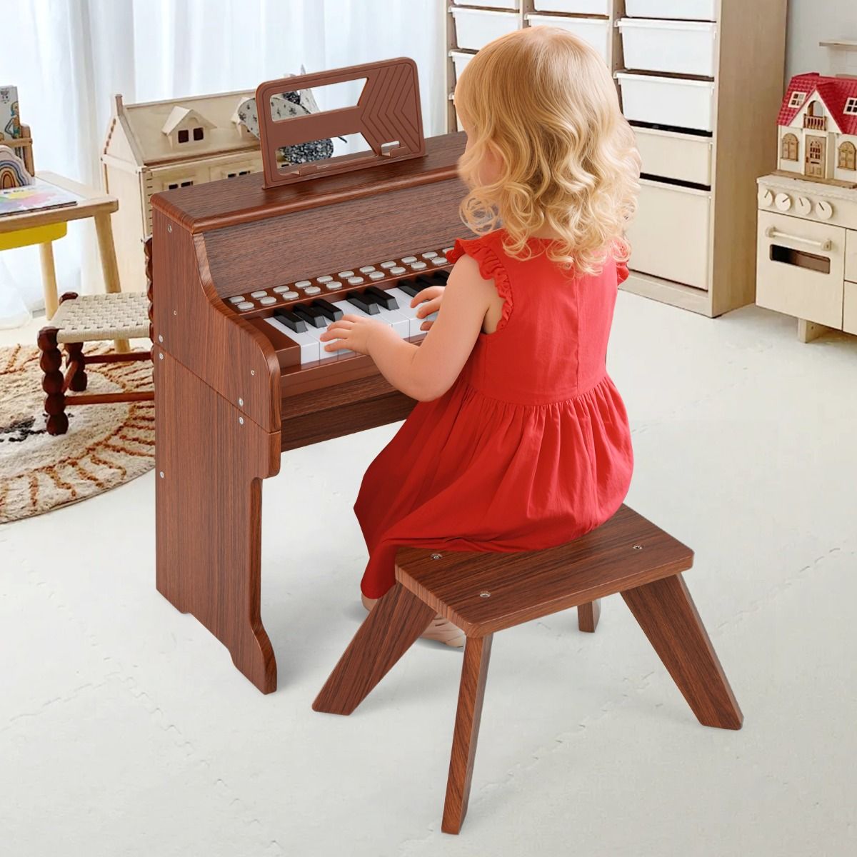 Coast Kinderpiano met 25 Toetsen - Elektronische Piano met Krukje - Lesmodus - Zwart