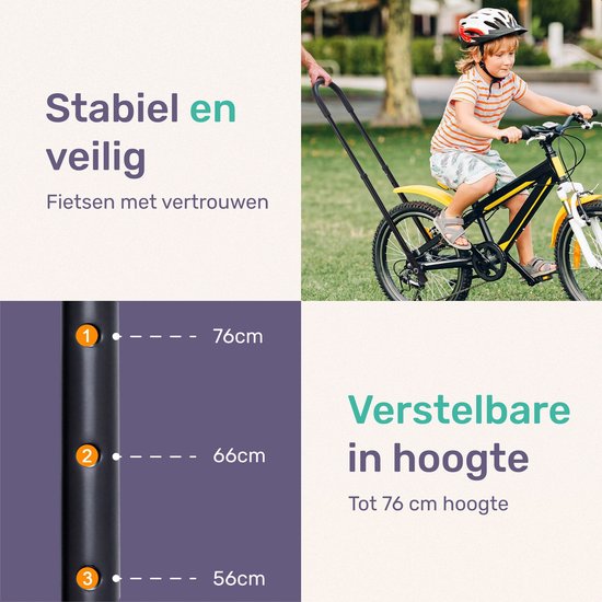 Duwstang voor kinderfiets - Universeel - Zwart - Fietstrainer - Fietsbeugel - Geschikt voor loopfiets, driewieler en peuterfiets