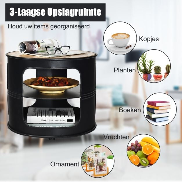 Coast Bijzettafel - 3 Laags - 50x50x41,5 cm - Zwart