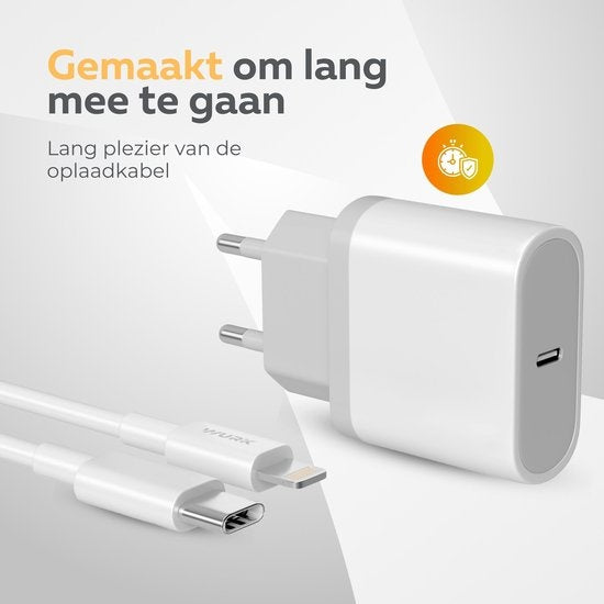 Wurk - Oplader - Geschikt voor iPhone, Airpods en iPad - 20W Snellader - Oplaadkabel van 3M
