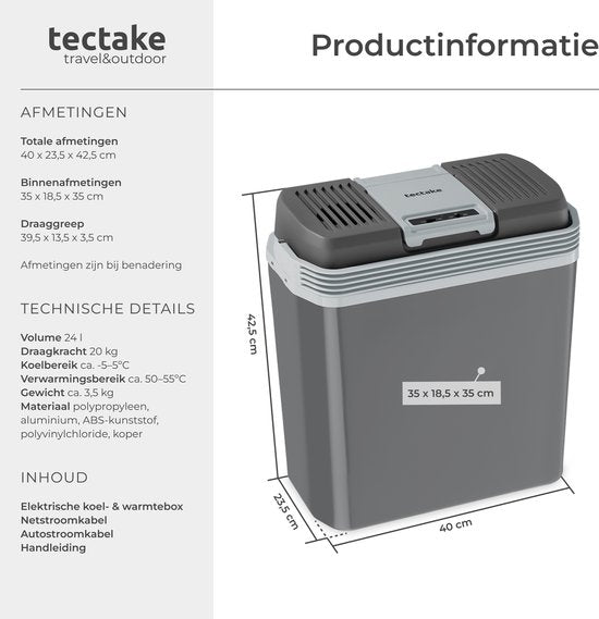 tectake Elektrische Koelbox - 24L - Grijs