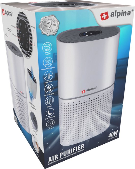 alpina Luchtreiniger met Ionisator - Air Purifier met HEPA H11 - CADR: 240 m³/h - Ruimtes tot 28 m²