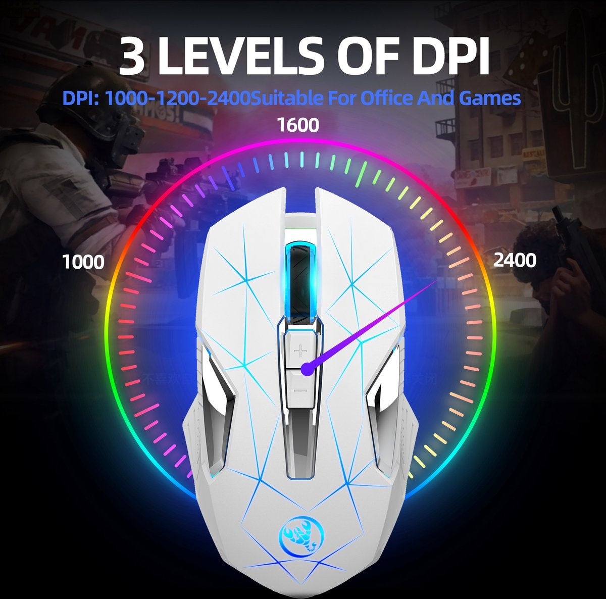 HXSJ T300 2.4G Draadloze Gaming Muis - Computermuizen - Ultra licht - Compact Voor Onderweg - RGB Verlichting - Wit