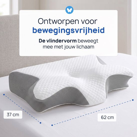 Alyze Anti snurk kussen - Voor iedere slaaphouding - 62 x 37cm - Hoofdkussen - Ergonomisch - Slaap - Vlinder - Kussen - Nekklachten - Memory foam - wit - Alyze