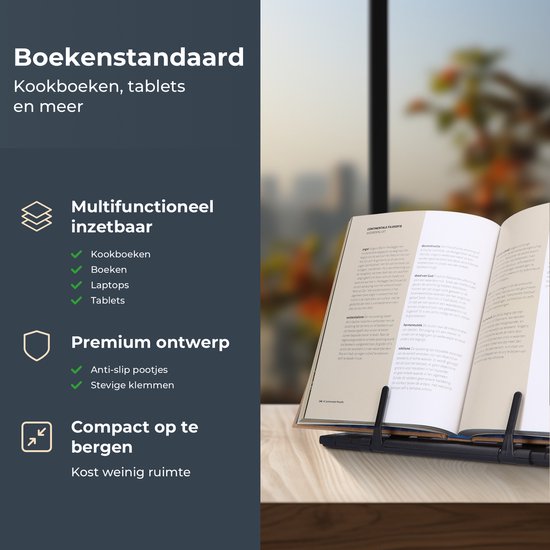 Castagnola Verstelbare Boekenstandaard - Boekenhouder met 7 Standen - Kookboekhouder Metaal - Tablethouder Zwart - Anti Slip Leesstandaard - Boekensteun