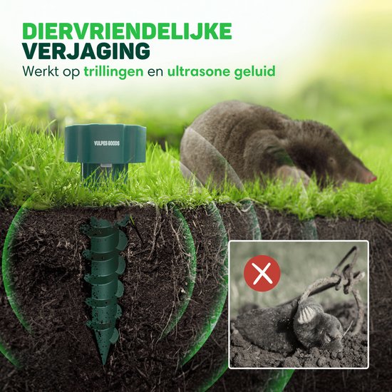 Vulpes Goods® Verjager - Mollenverjager - 4 Stuks - Muizenverjager - Mollenbestrijding - Werkt op zonne-energie - Waterdicht - Diervriendelijk - PRO V2