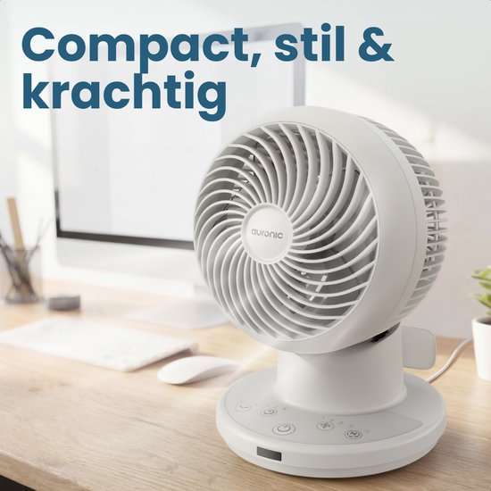 Auronic Tafelventilator - Kleine Ventilator - Met Afstandsbediening en Timer - Automatische Oscillatie 85° - 9 Meter Luchtstroom - Wit