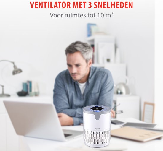 alpina Luchtreiniger met HEPA Filter H13 - Air Purifier met Ionisator voor Ruimtes 5-10 m2 - Lucht Reiniger 60 m³/h - Air Cleaner met 3 Snelheden - 230V/12W - Wit