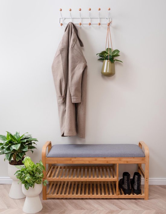 Leitmotiv Bank Arch - Bamboe met Grijs Kussen - 100x33x50 cm - Modern/Scandinavisch