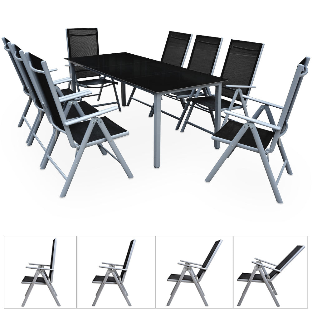Casaria Tuinset Bern – 8 Personen Aluminium 8 Stoelen 1 Tafel - Zilver