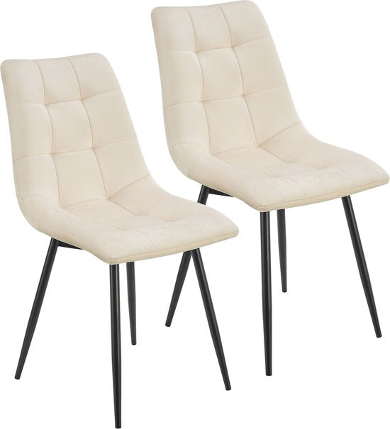 Stalen Eetkamerstoelen Blanca - Set van 2 - Beige - Fluweel