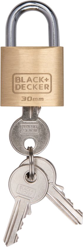 BLACK+DECKER Hangslot met Sleutel - 30mm - Incl. 3 Sleutels - Massief Messing Slot