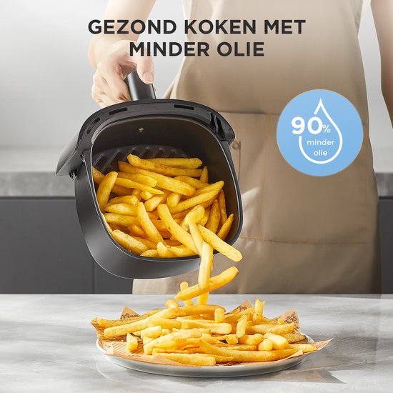 Midea Air fryer MF-TN20D2 - 2L, 1150 W Airfryer, Frituren zonder olie, Heteluchtfriteuses, Automatische uitschakelfunctie, Olievrij, Gemakkelijk schoon te maken, BPA-vrij, Zwart
